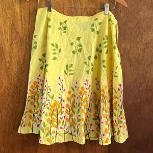 APOLLO Bright Yellow Floral Cotton Skirt Sz L